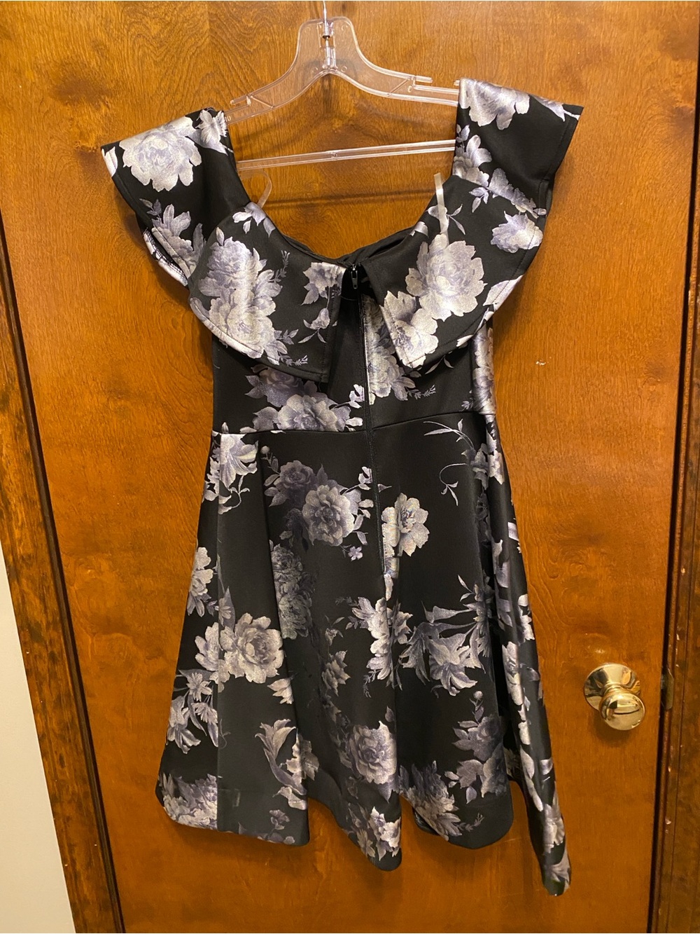 Black Floral Party Dress with Silver Flowers